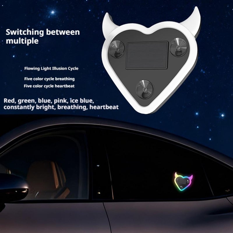Car LED Ambient Light, Solar-Powered Devil's Heart Lamp Heart-Shaped LED Neon Love Atmosphere Light for Car Back Window Decor, Romantic Gifts for Valentine's Day, Anniversary, Date Night - Image 3